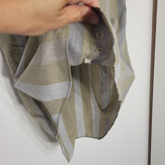 Cacharel Green Gray Striped Cotton Blend Collared Button Down Short Sleeves Sz S - Picture 2 of 9